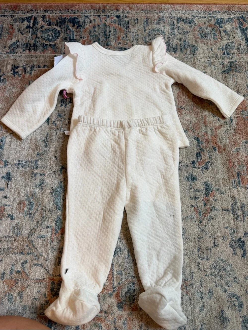 Jason Wu Cream Quilted Baby Pajama Set with Pink Floral Detail